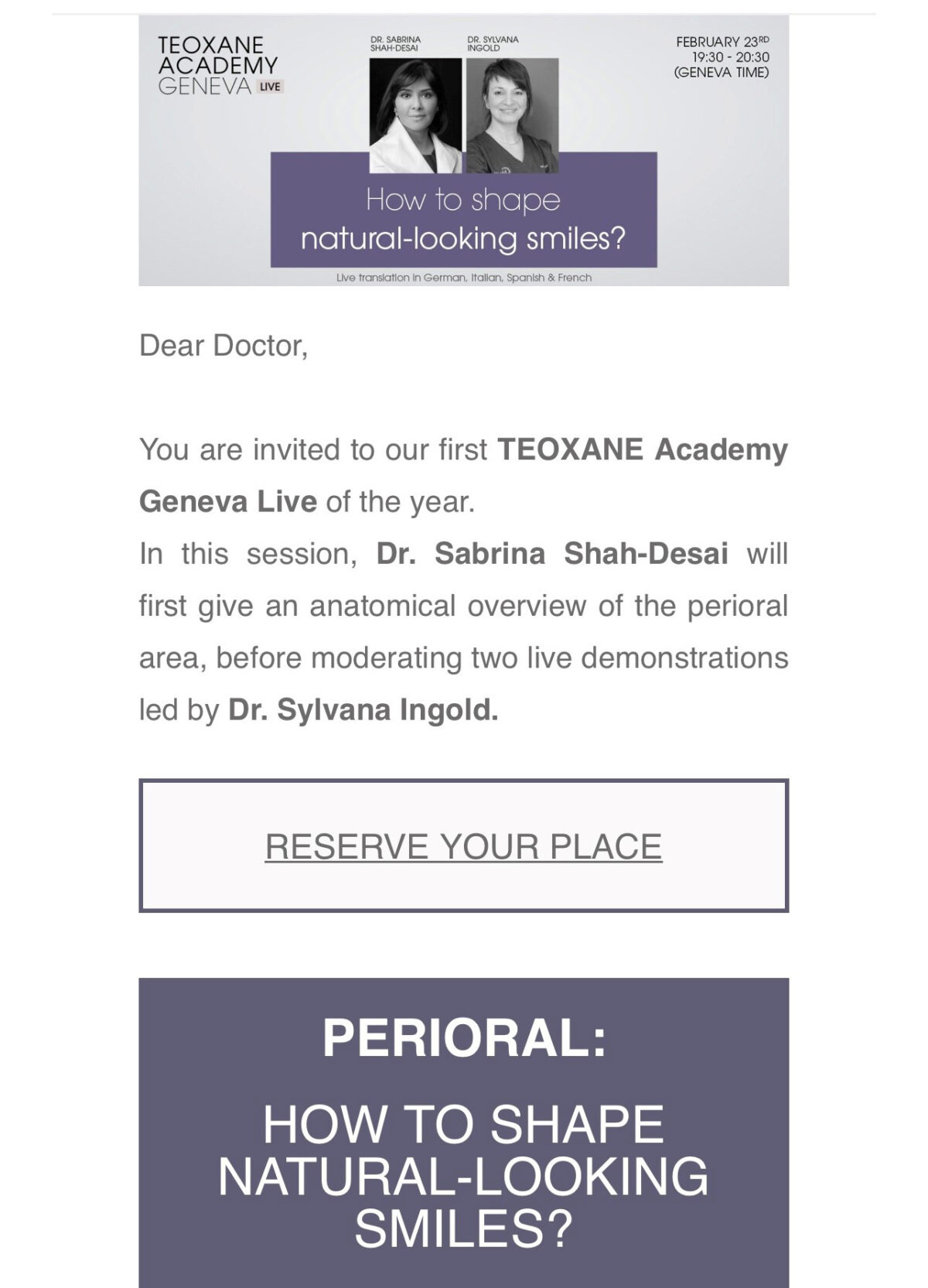 Teoxane Academy Geneva live demostrations led by Dr. Sylvana Ingold